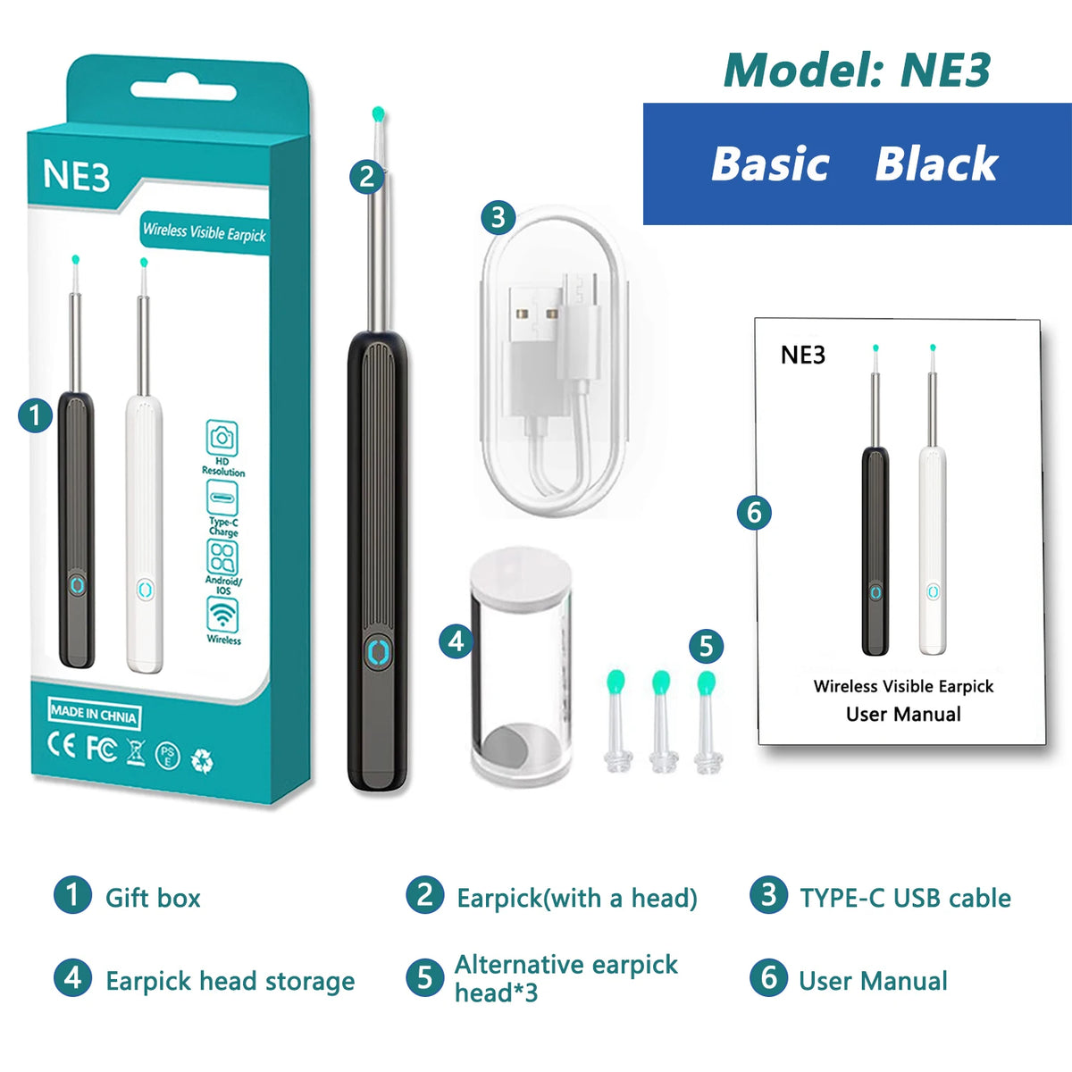 Kit Nettoyeur Oreilles Visuel HD 1080P Wi-Fi Otoscope IP67 USB-C – CLEVI Paris