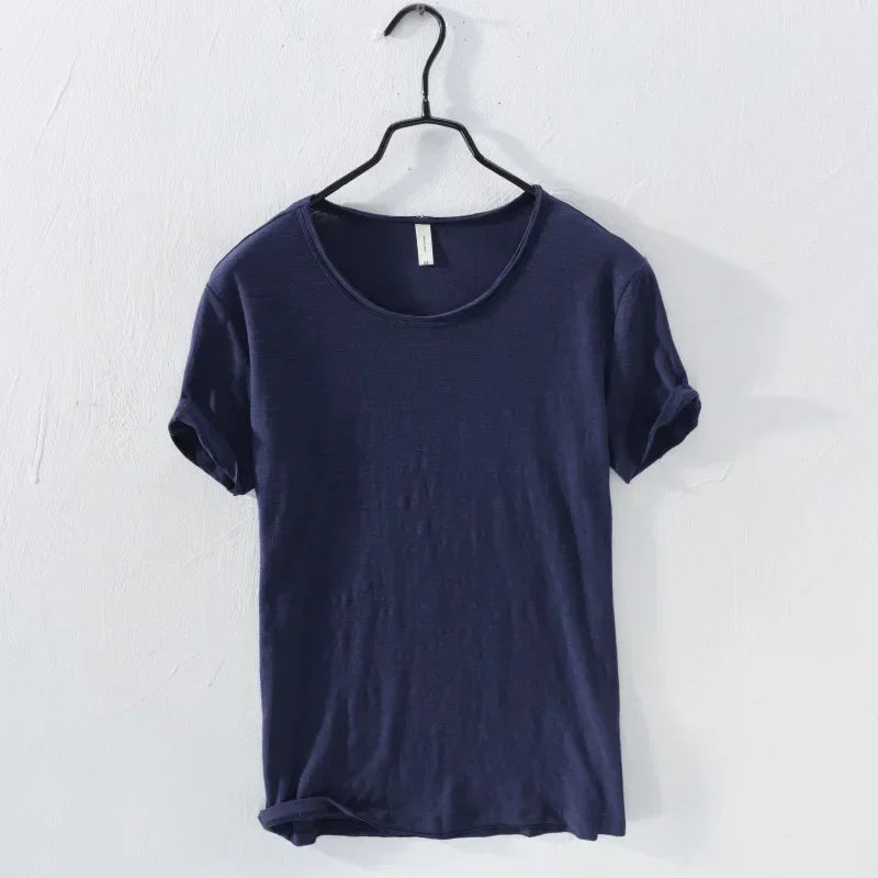 T-Shirt Homme 100% Coton – Coupe Slim, Col Rond, Léger & Respirant, Style Rétro