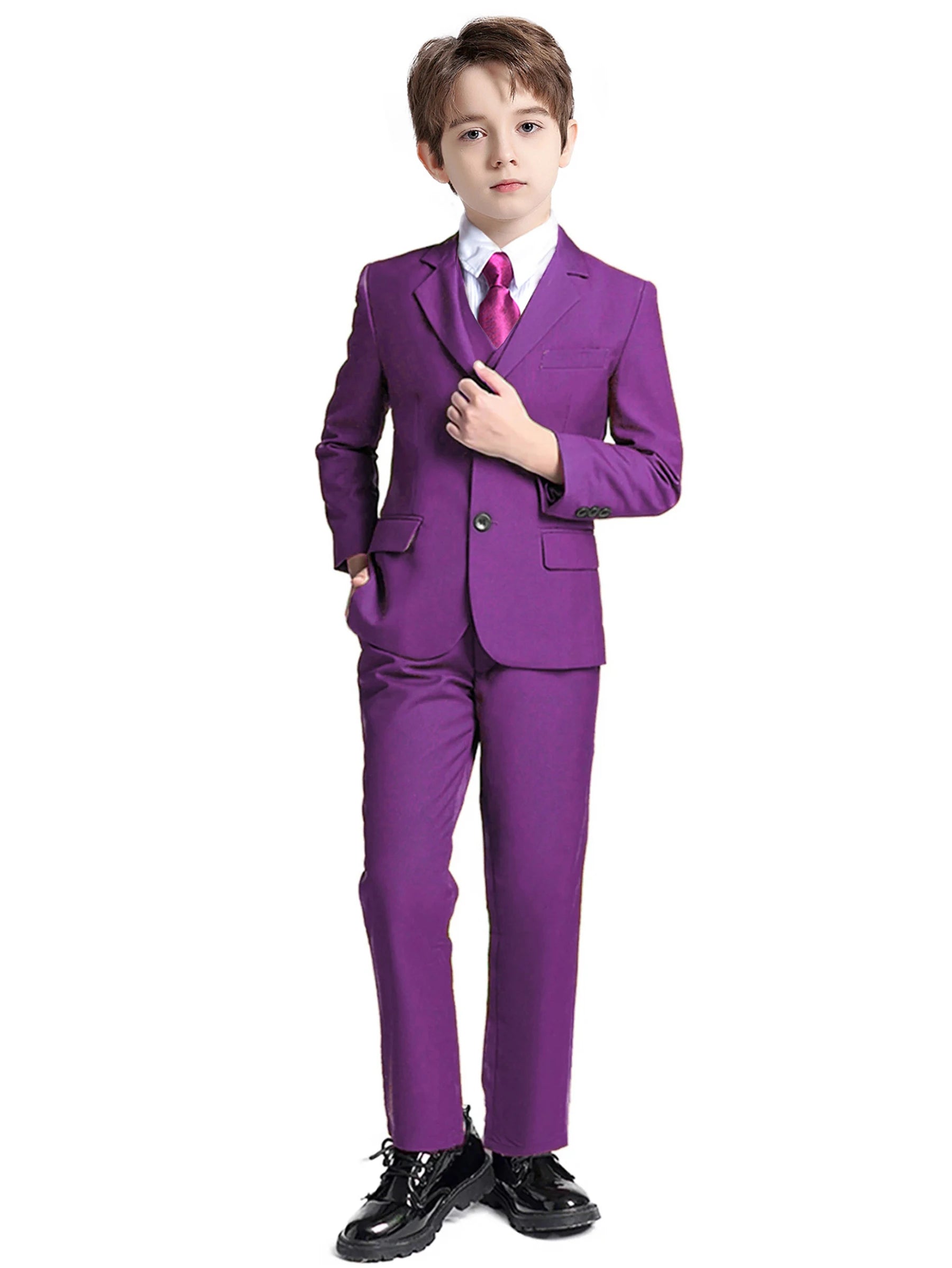 Costume 4 Pièces Garçon Mariage Cérémonie Slim Veste Gilet Pantalon Cravate 13 Coloris – CLEVI Paris