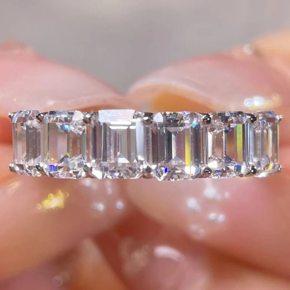 Alliance Saphir Taille Émeraude | Diamant Haute Carbone Argent 925 Mariage – CLEVI Paris