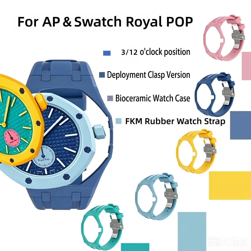 Kit Bracelet FKM + Boîtier Céramique Compatible Swatch x AP Royal Oak Boucle Déployante – CLEVI Paris