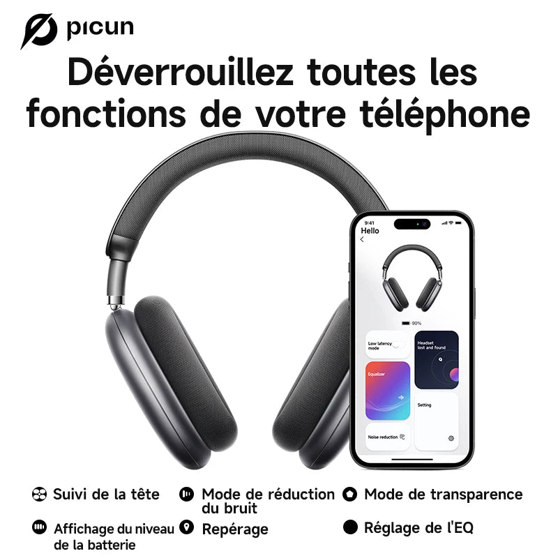 Casque Picun F8 Pro ANC -52dB Spatial 3D Head Tracking BT 5.4 140h 5 Micros ENC – CLEVI Paris