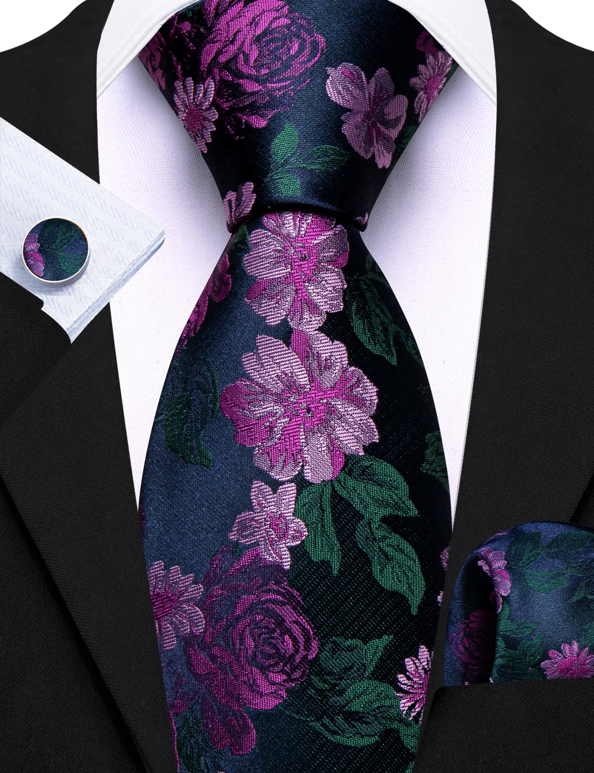 Ensemble cravate homme 3 pièces jacquard floral – CLEVI Paris