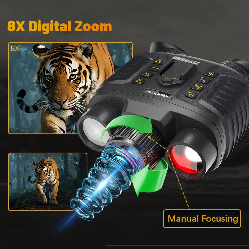 Jumelles Vision Nocturne 4K ZIYOUHU NV8360 – Portée sur Tête, Grossissement 7x, Zoom 8x, Écran 3", Batterie 4500 mAh, Chasse – CLEVI Paris