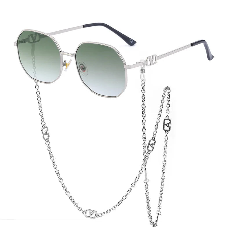 Lunettes de soleil femme polygonales avec chaîne – CLEVI Paris