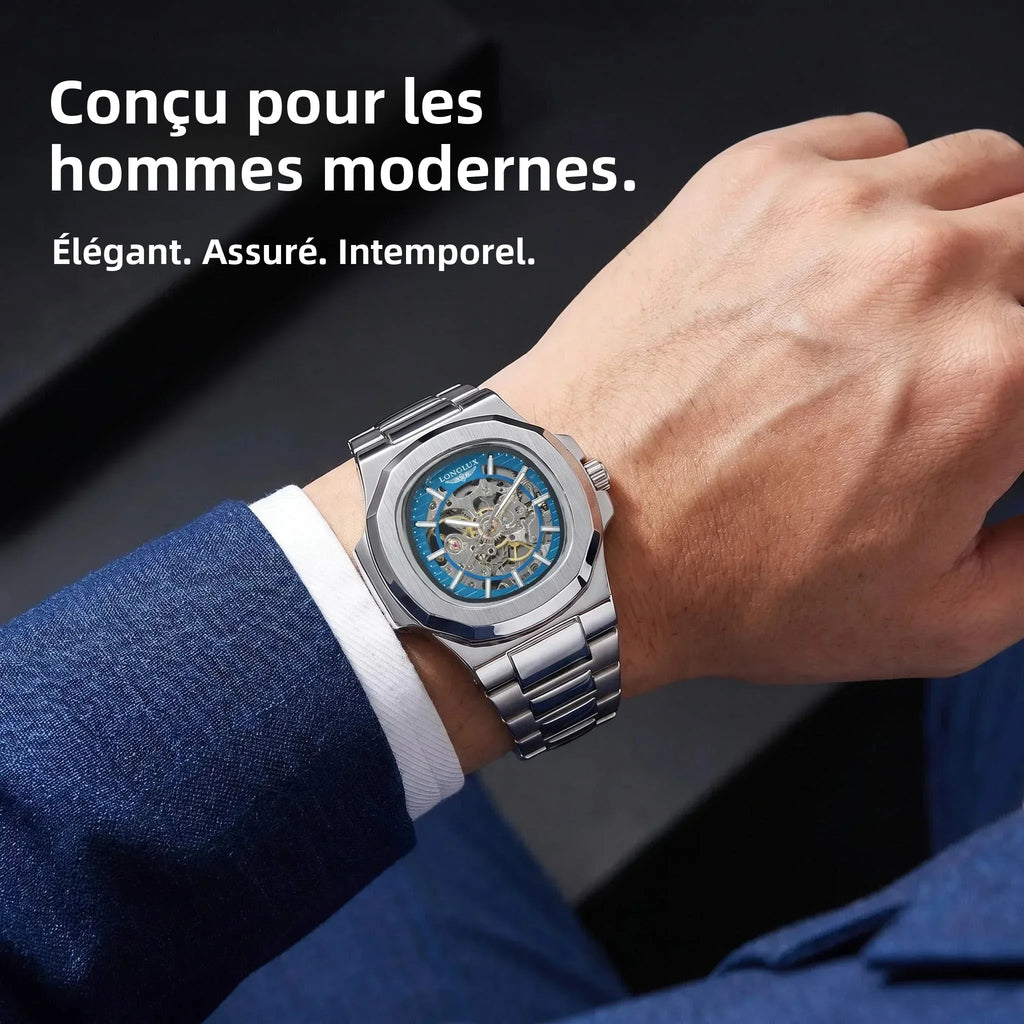 LONGLUX 8057G Montre Homme Automatique Squelette Bracelet Acier Inox Verre Hardlex 3 ATM Luxe 7 Coloris – CLEVI Paris