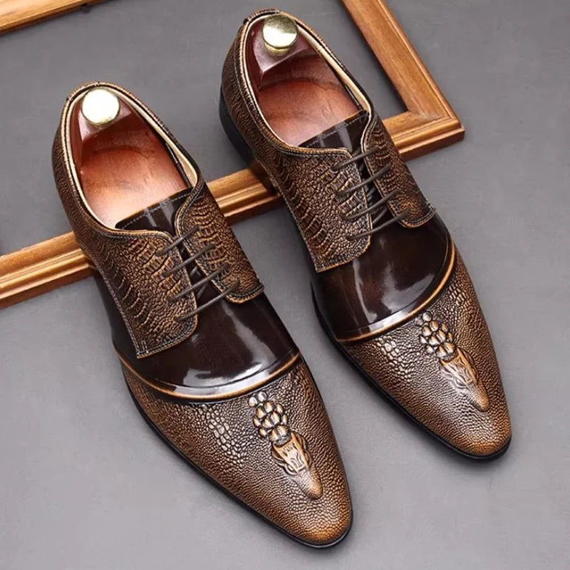 Oxford Homme Cuir Véritable Motif Crocodile Embossé Bout Pointu – CLEVI Paris
