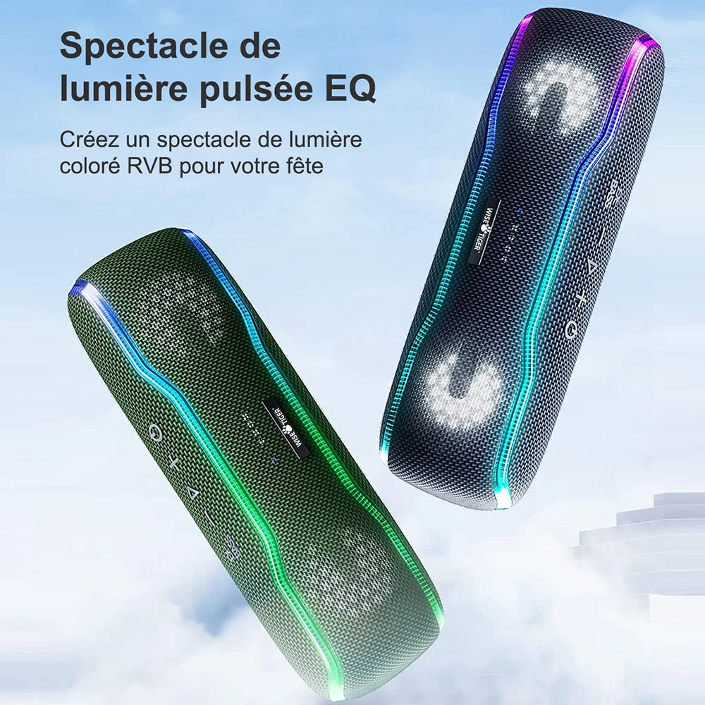 Enceinte Bluetooth Outdoor 25W – IPX7, 24h, Lumières RGB, Stéréo | WISETIGER F10C
