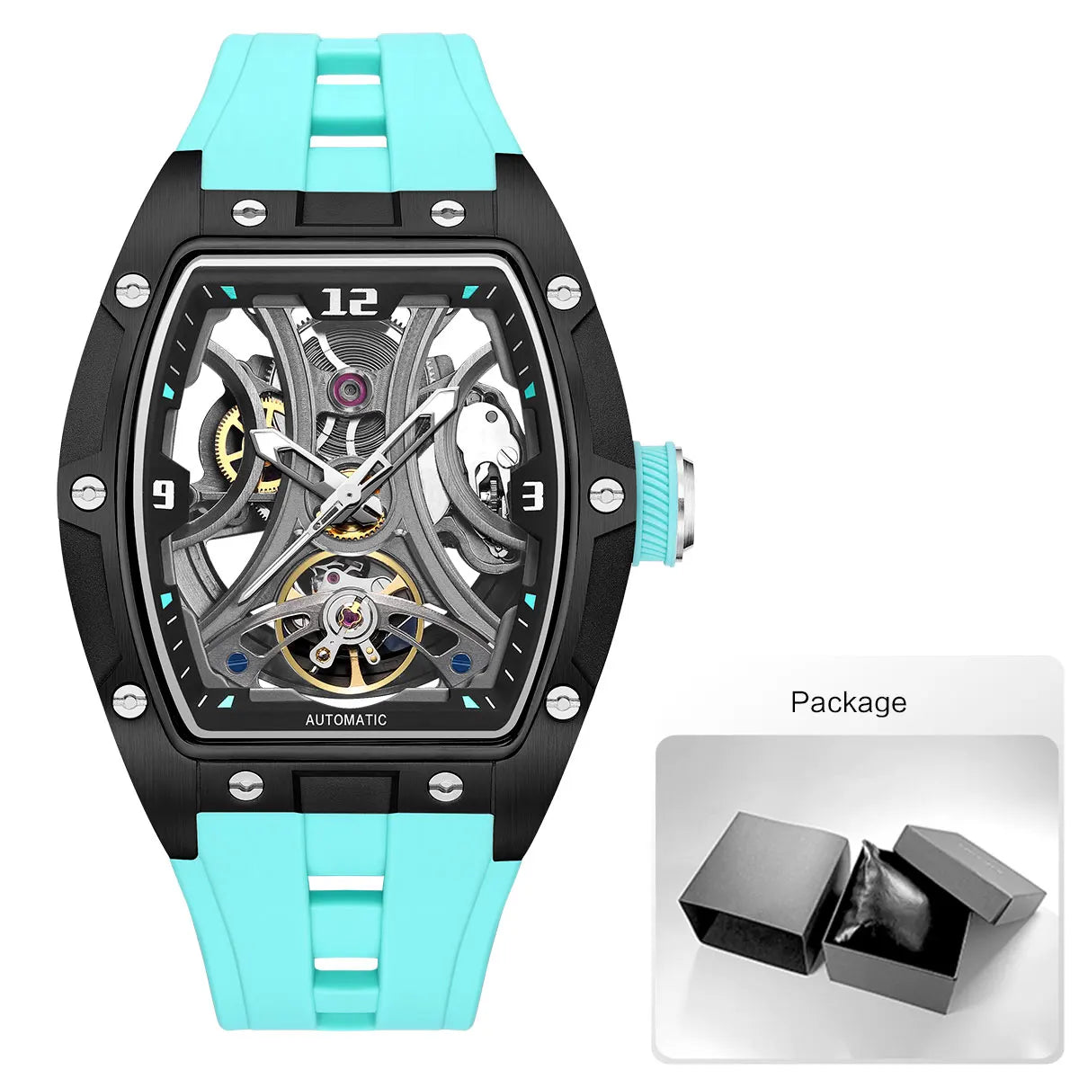 MEGIR Montre Automatique Homme Squelette Transparent Tonneau Acier Silicone Sport – CLEVI Paris