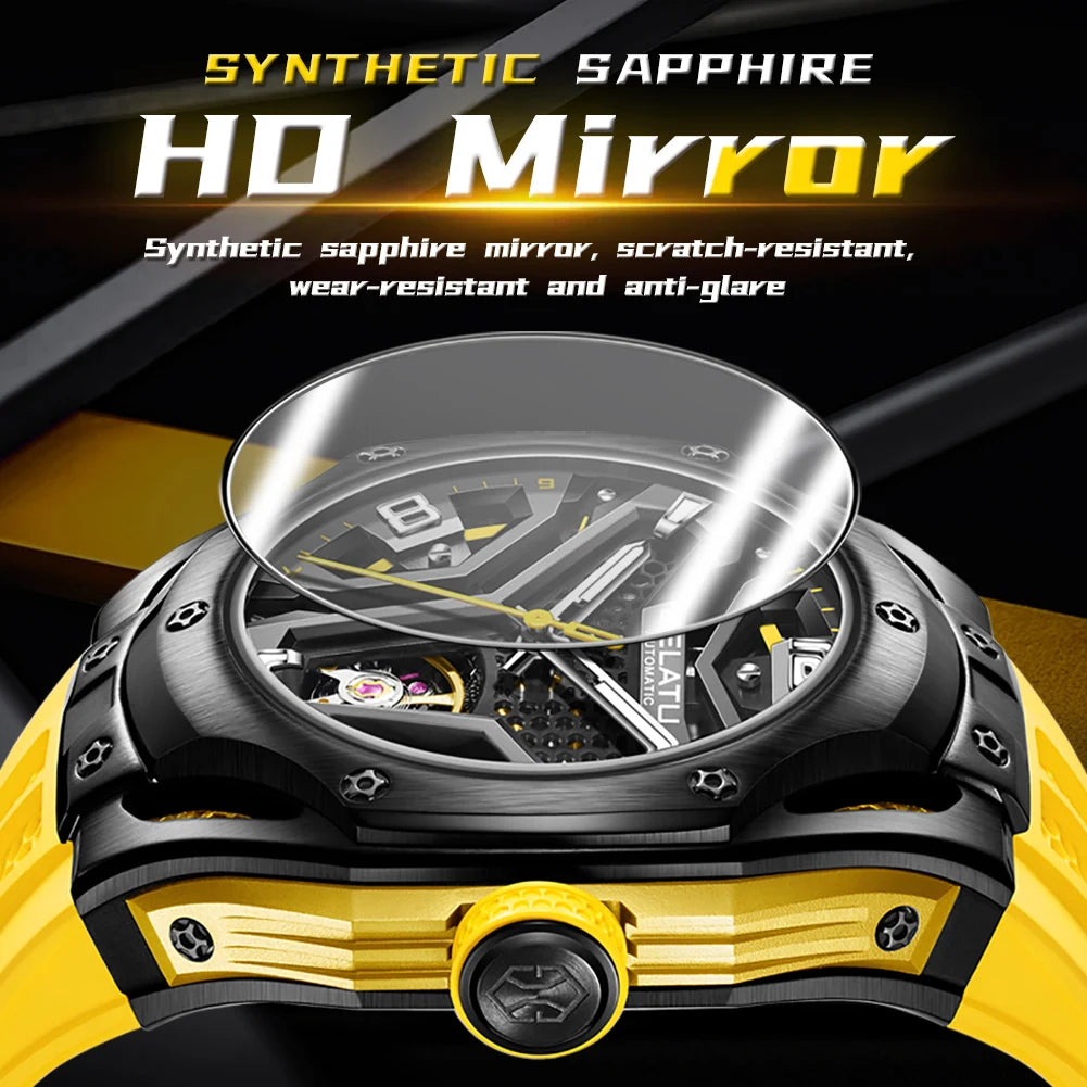 Montre Mécanique Homme GELATU 6007 – Squelette Automatique, Saphir & Bracelet Silicone Sport