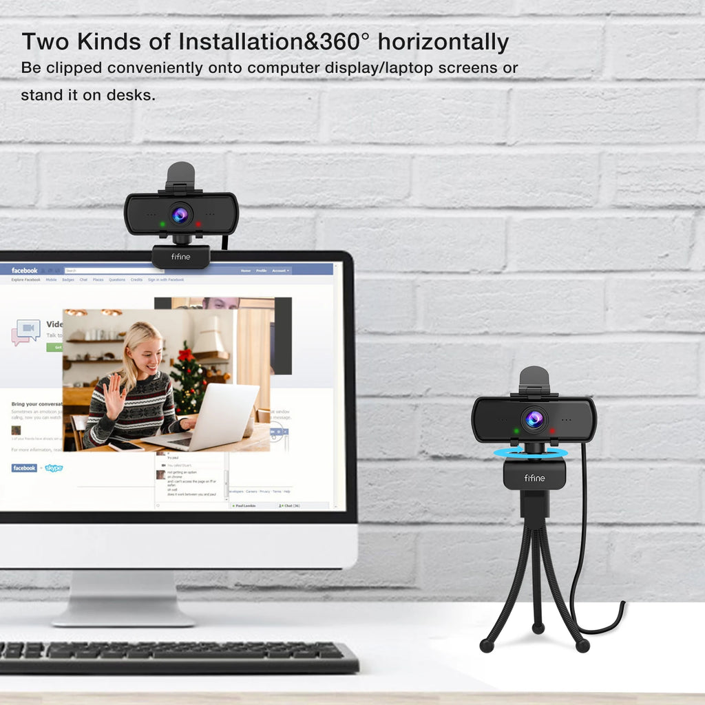 Webcam FIFINE K420 1440P Full HD – Grand Angle 108°, Micro Intégré & Trépied Inclus – CLEVI Paris