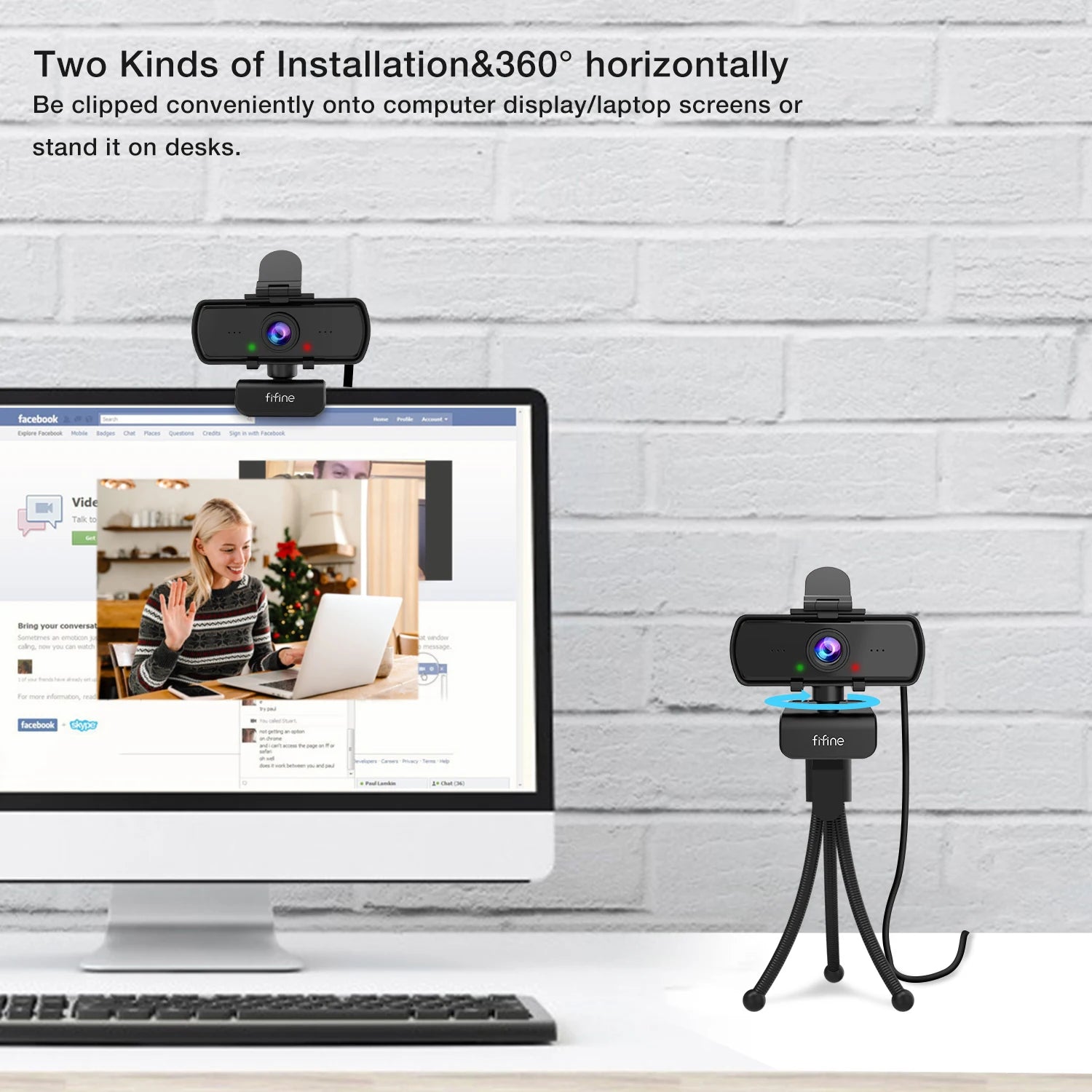 Webcam FIFINE K420 1440P Full HD – Grand Angle 108°, Micro Intégré & Trépied Inclus – CLEVI Paris