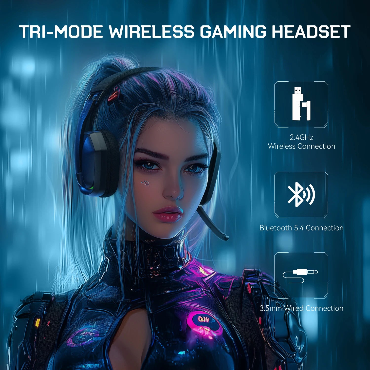 Casque Gaming Sans Fil EKSA G19BT – 2.4G / Bluetooth 5.4 / Jack, Micro ANC, 35H, PC PS5 Xbox