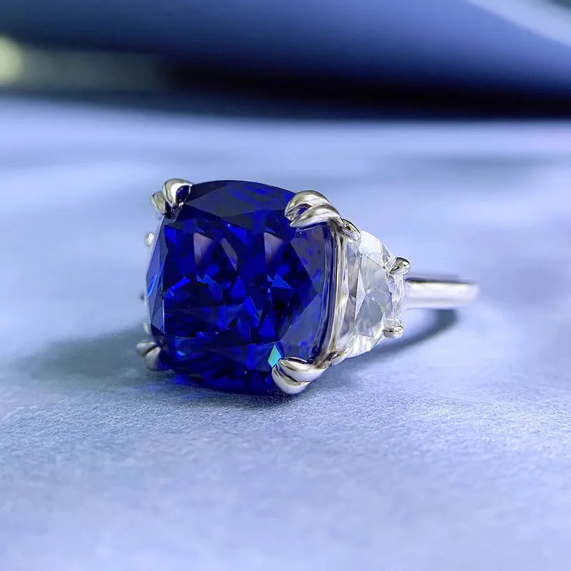 Bague Saphir Lab & Diamant Haute Carbone | Argent 925 – CLEVI Paris