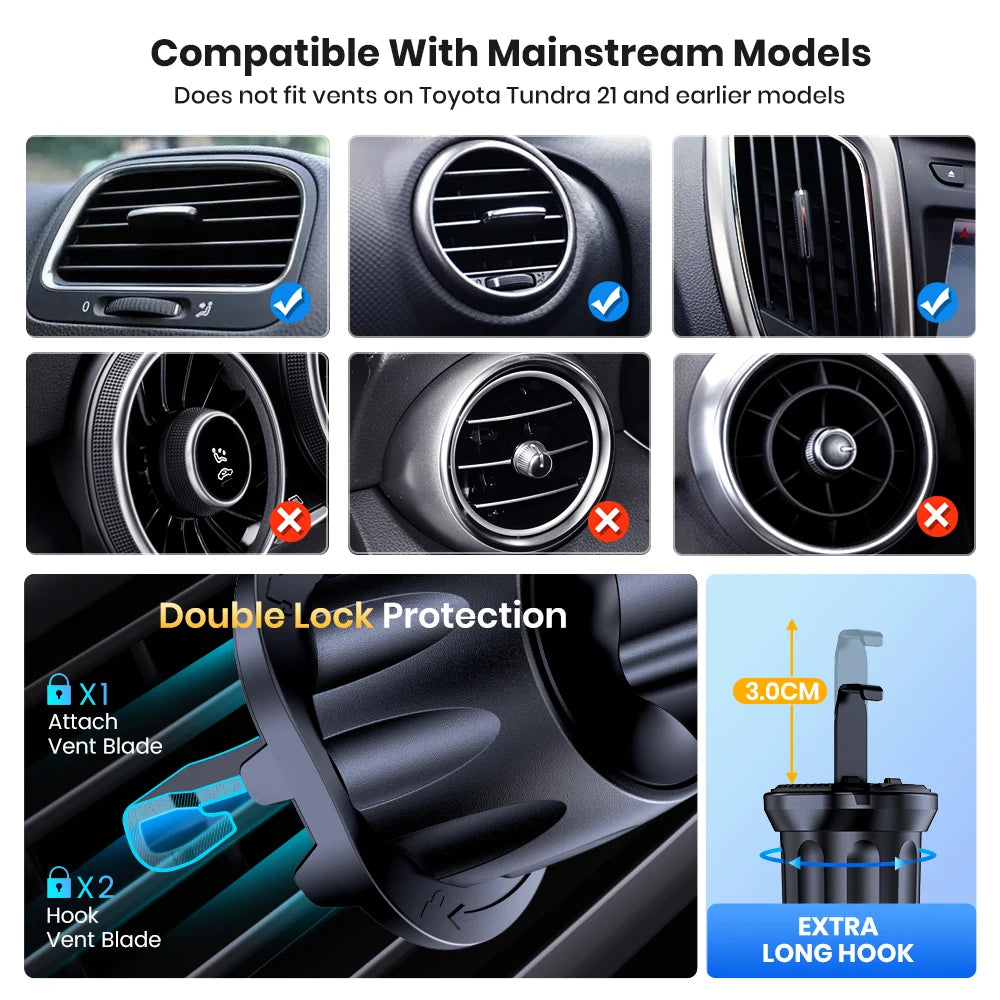 Support Téléphone Voiture TOPK — Verrouillage Automatique, Rotation 360°, Grille d’Aération, Universel | CLEVI Paris