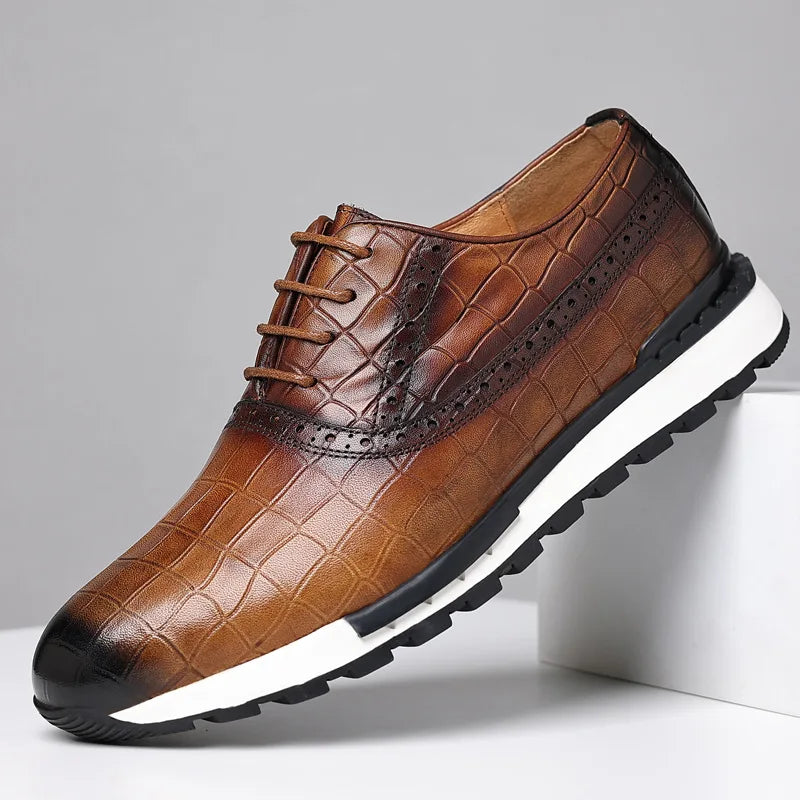 Sneaker Oxford Brogue Homme Cuir Vachette Motif Pierre | Doublure Cuir 7 Coloris