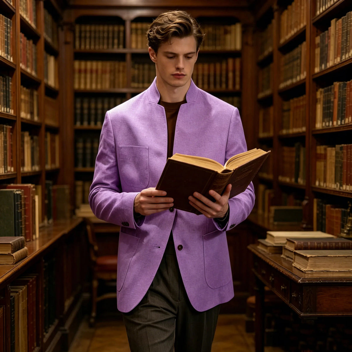 Blazer Lin Homme Col Mandarin – CLEVI Paris