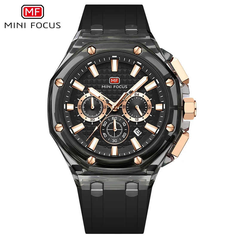 Montre Quartz Homme MINI FOCUS MF0616G – Chronographe, Boîtier Transparent & Aiguilles Lumineuses