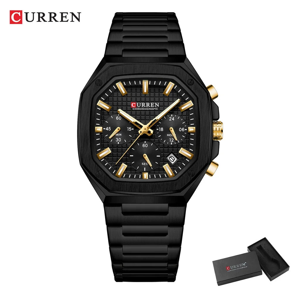 CURREN Montre Quartz Homme Sport Carrée Acier Étanche Chronographe – CLEVI Paris