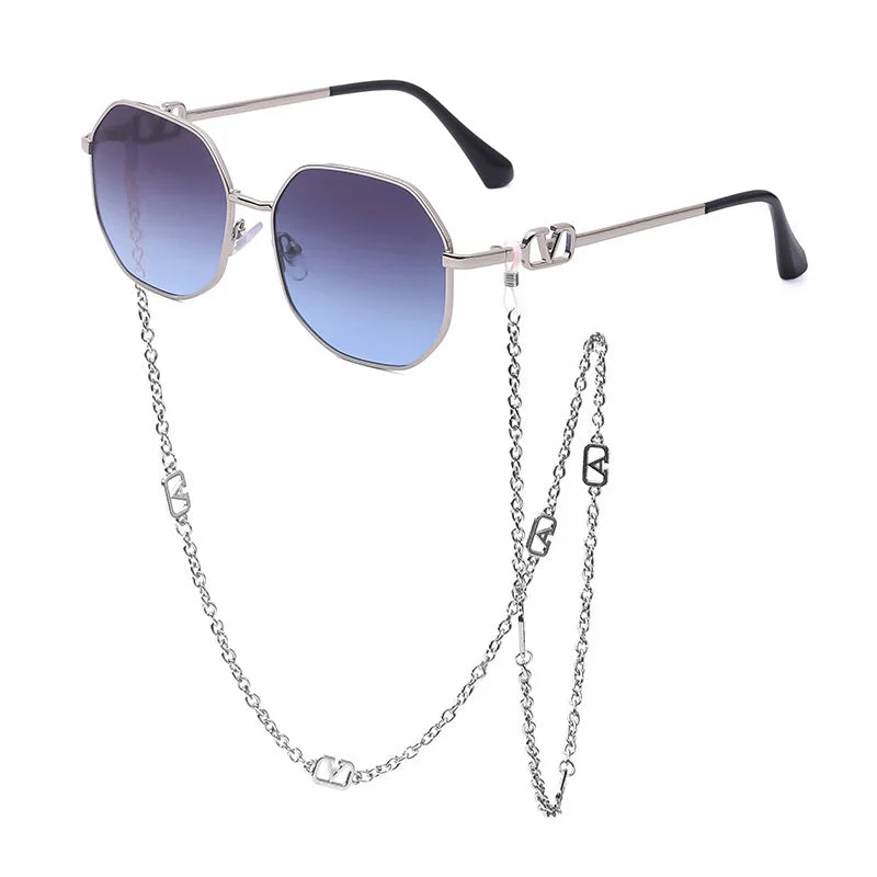 Lunettes de soleil femme polygonales avec chaîne – CLEVI Paris