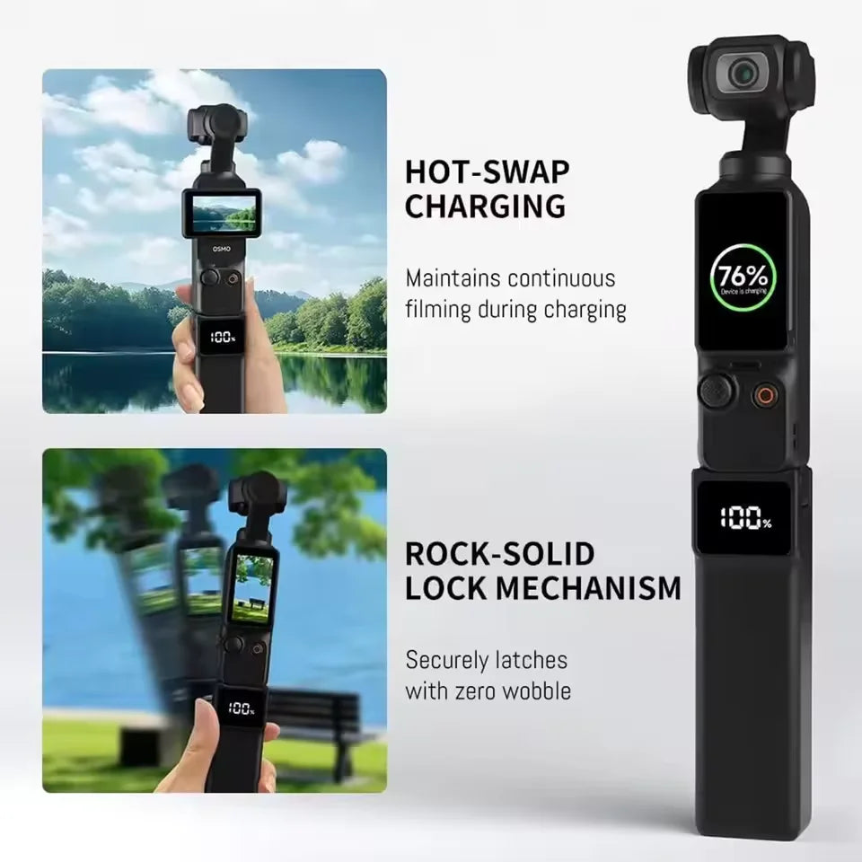 Poignée-Batterie 5000 mAh pour DJI Osmo Pocket 3/4 – 180 min, Écran Digital, USB-C