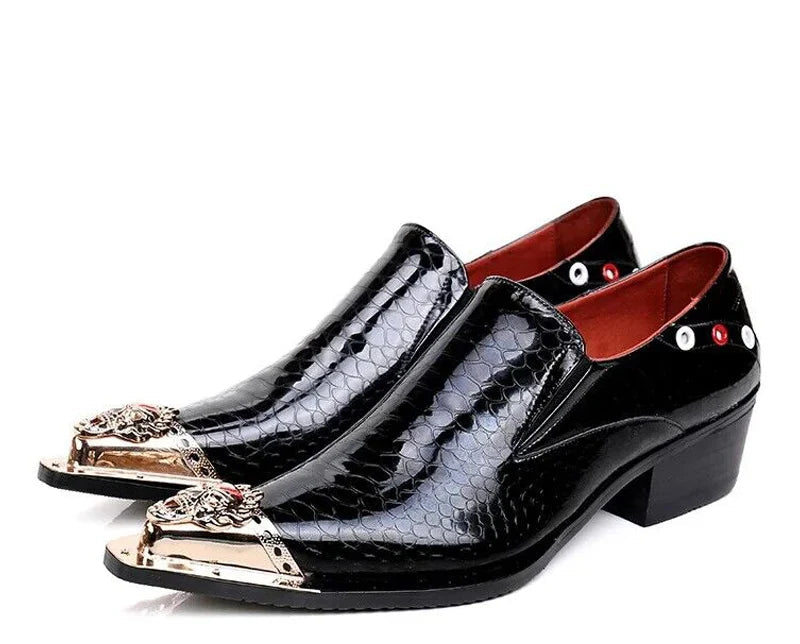 Oxford Homme Cuir Vache Bout Pointu Imprimé Serpent Slip-On Plateforme Rehaussant EU 36-49 – CLEVI Paris