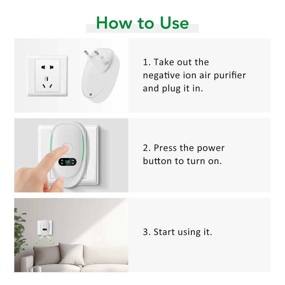 Purificateur d’Air À Ions Négatifs Prise Murale Mini Silencieux – CLEVI Paris