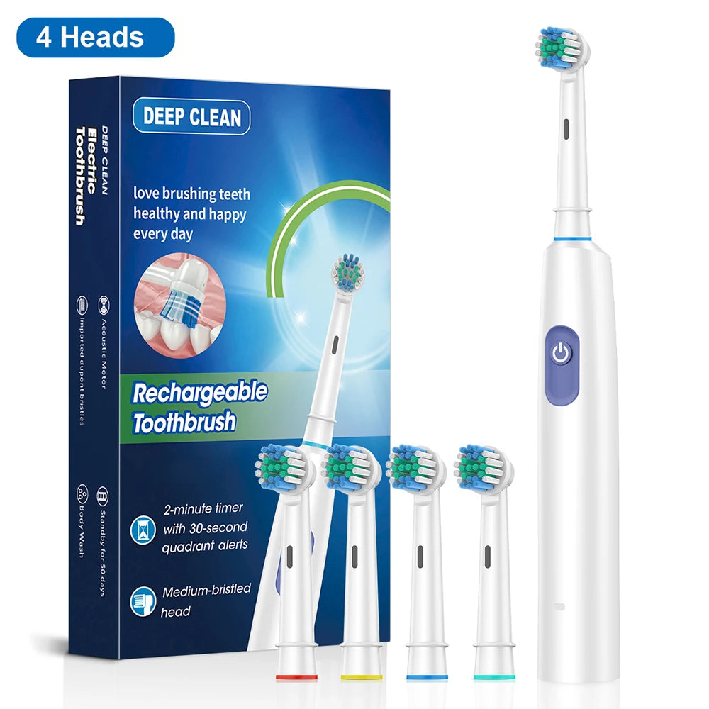 Brosse à Dents Électrique Rotative | 5 Modes Blanchiment IP67 | 30 Jours Autonomie + 4/8 Têtes – CLEVI Paris