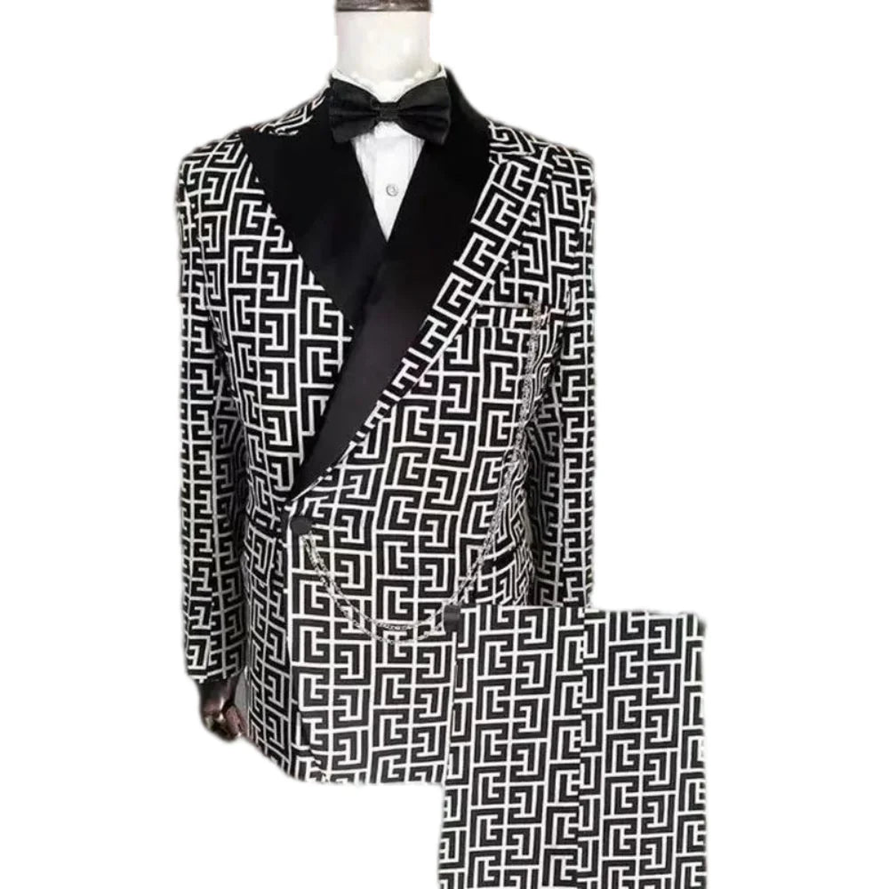 Costume Homme 2 Pièces – Carreaux Blanc, Croisé Slim Fit Mariage & Business