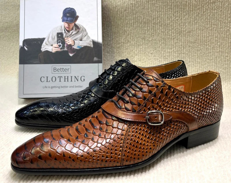Oxford de Luxe Homme Cuir Véritable Bout Pointu Boucle | Noir & Marron – CLEVI Paris