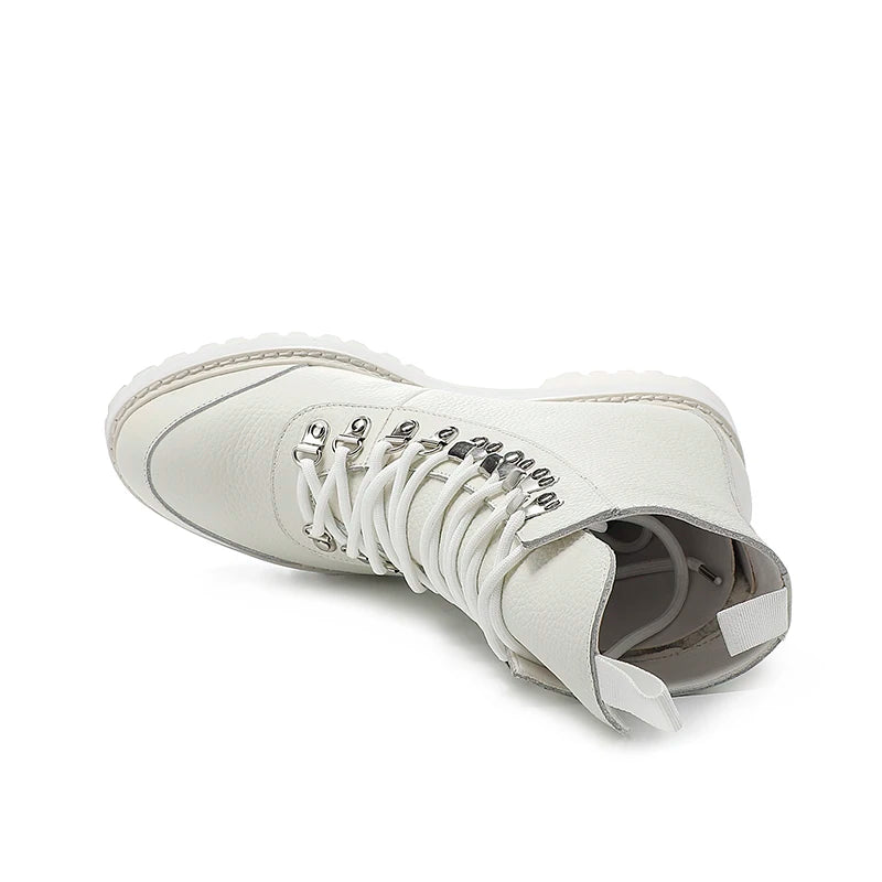 Bottines Femme Cuir Véritable & Laine Vraie – Semelle Épaisse, Lacets, Style Moto | Hiver
