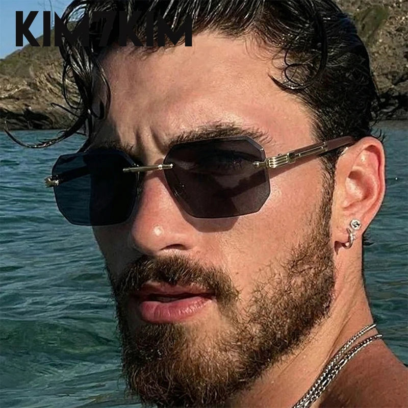 Lunettes de Soleil Sans Monture Rectangulaires Homme – Style Punk Vintage Géométrique Verres Dégradés UV400 – CLEVI Paris