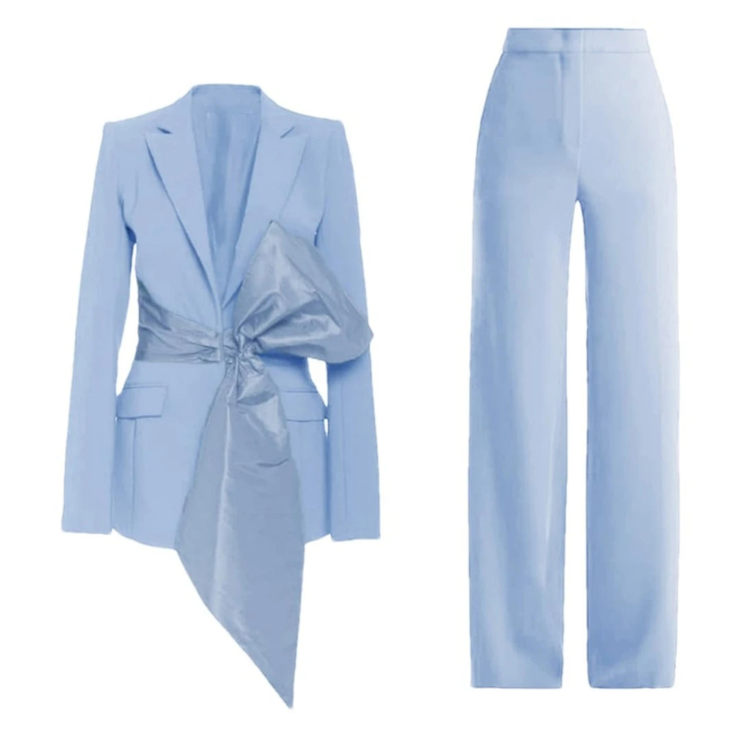 Tailleur 2 Pièces Femme Blazer Pantalon Grand Nœud 7 Coloris – CLEVI Paris
