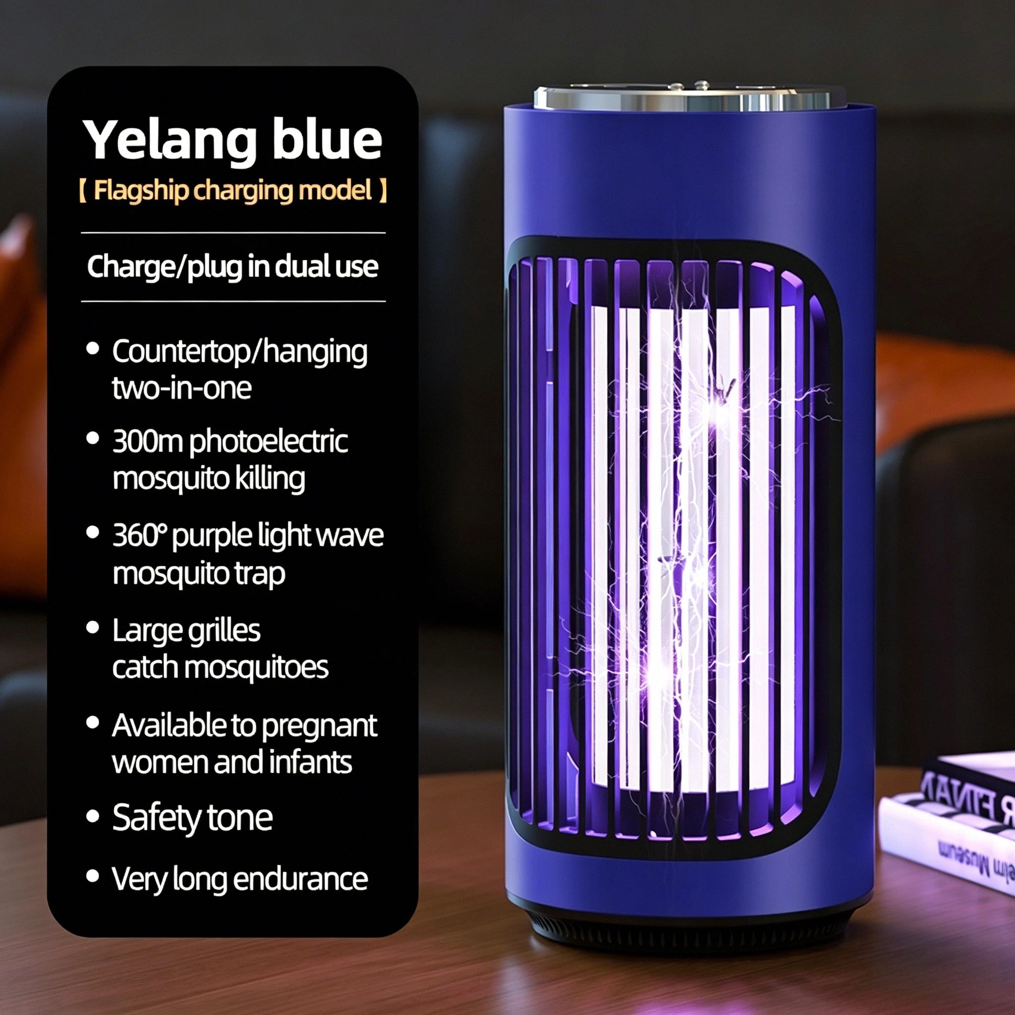 Lampe Anti-Moustiques UV 3600V Rechargeable Type-C 2-en-1 Bureau & Murale Silencieuse – CLEVI Paris