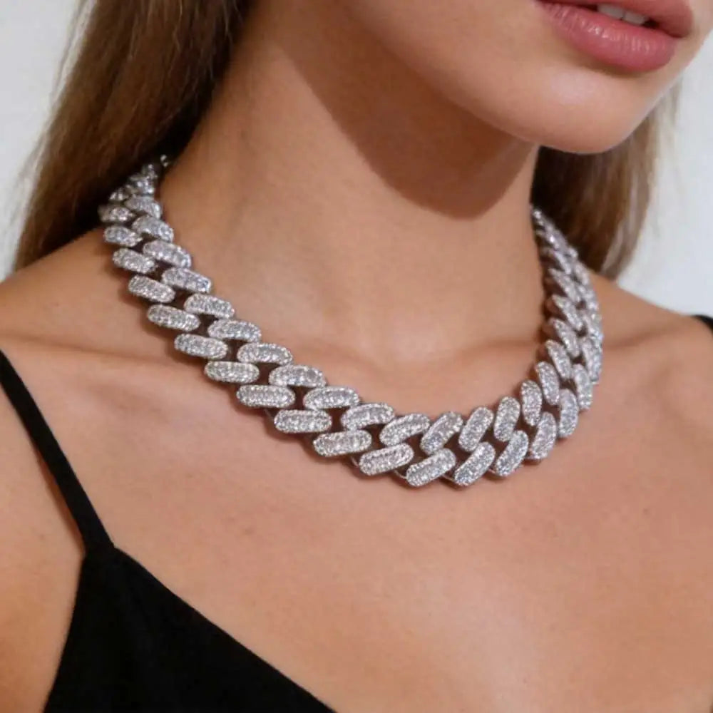 Chaîne Cubaine ESKEEM Hip Hop Iced Out Zircon 5A Baguette 12-15mm Or Argent Collier Bracelet – CLEVI Paris