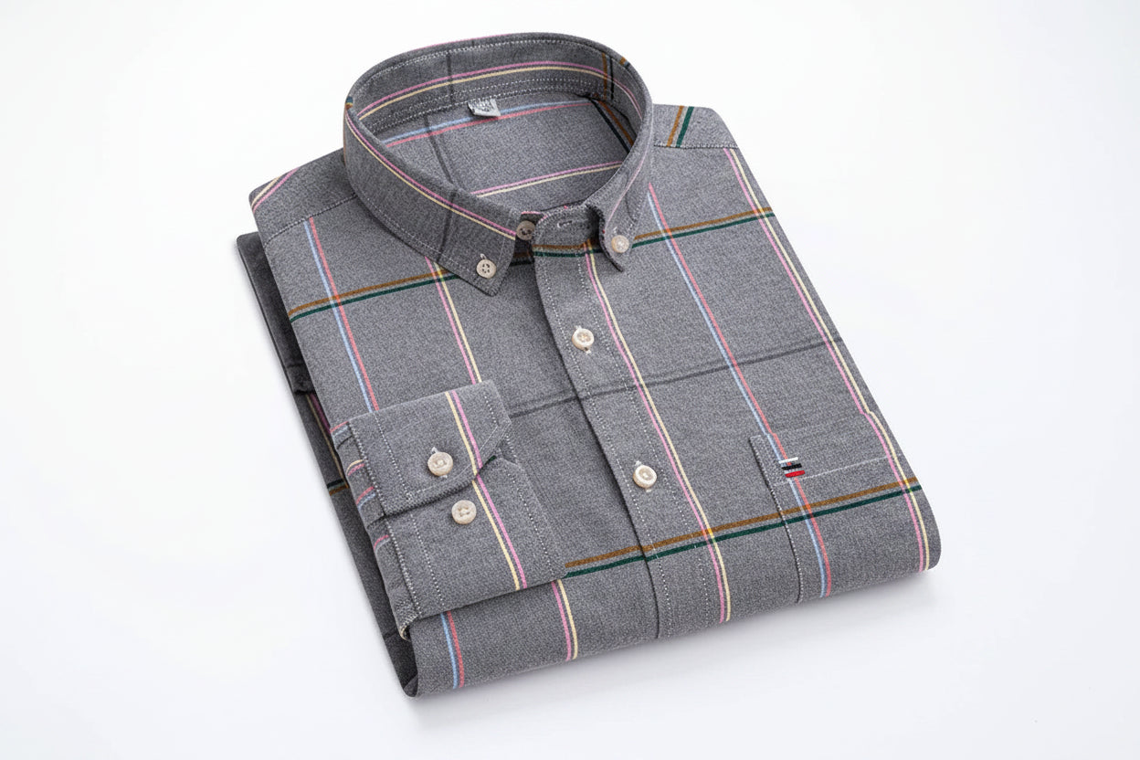 Chemise Oxford Homme Manches Longues Rayée Casual 100% Coton – Tailles 38-47 – CLEVI Paris