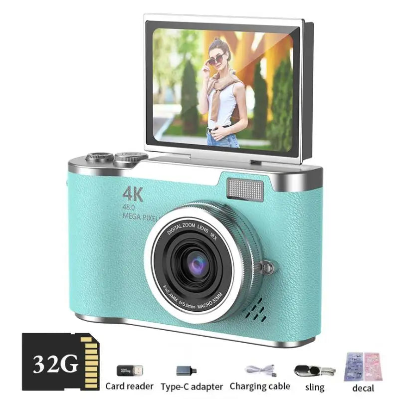 Appareil Photo Numérique CCD 48MP 4K Zoom 8x Écran Selfie 180° | Filtres Beauté Cadeau