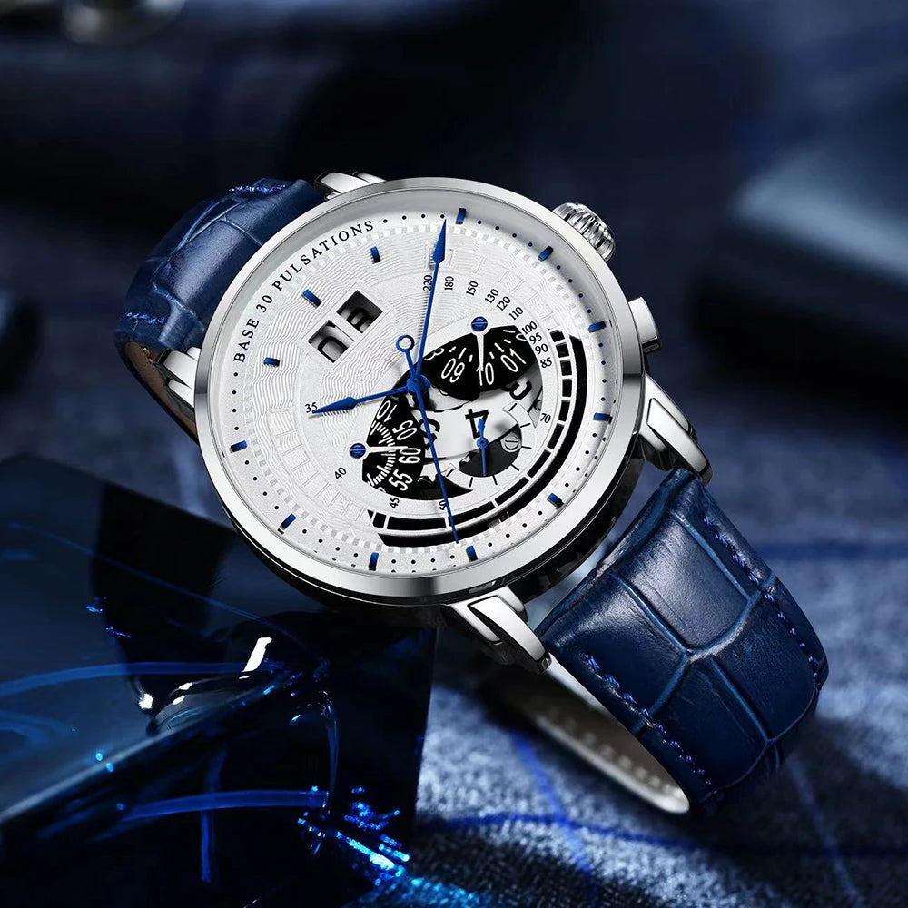 Montre Homme Gezfeel Chronographe Quartz Japonais Bracelet Cuir – CLEVI Paris