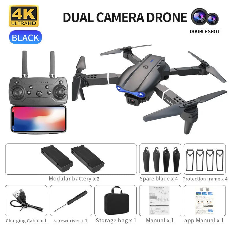 Mini Drone Pliable E99 4K WiFi – Double Caméra FPV, Décollage/Atterrissage Automatique & Gyroscope – CLEVI Paris