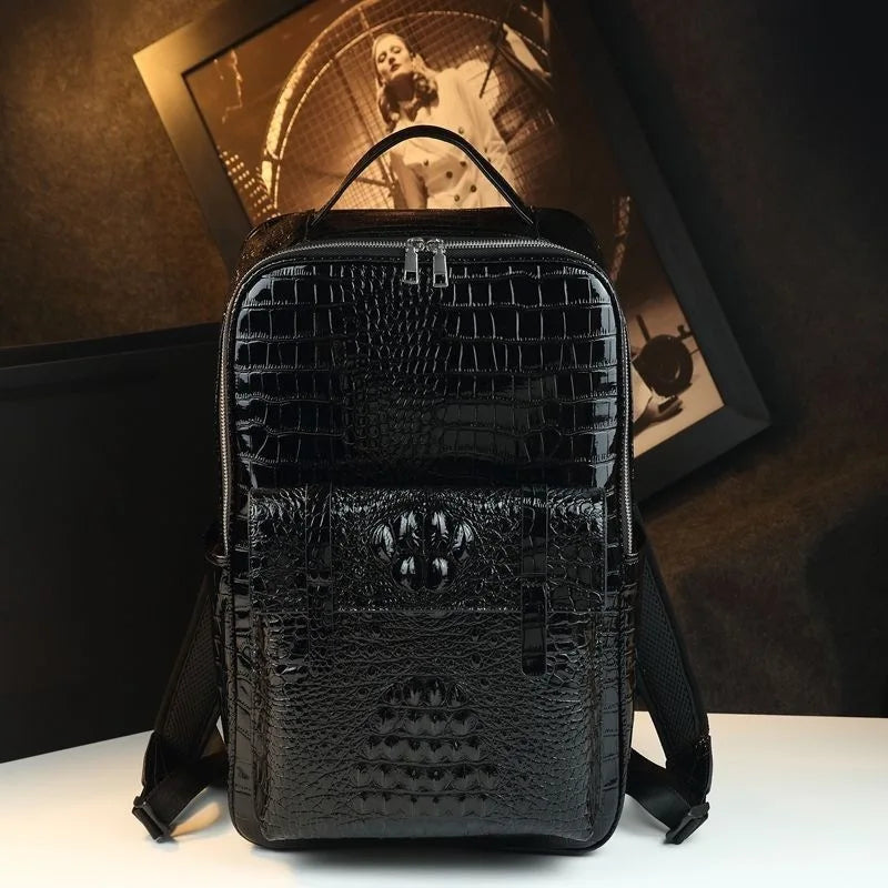 Sac à Dos Cuir Véritable Motif Crocodile Unisexe Voyage – CLEVI Paris