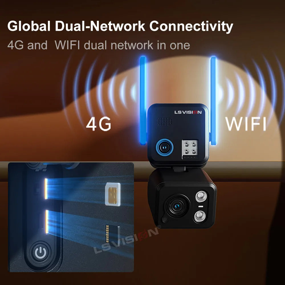 Caméra Solaire LS VISION 4K AOV Double Objectif Zoom 20x 4G+Wi-Fi Suivi IA 24/7 IR 50m IP66 NiView – CLEVI Paris