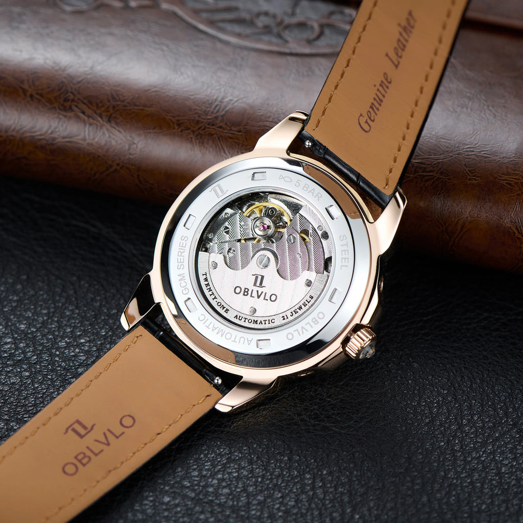 Montre Automatique Phase de Lune | Zircon Multicolore Bracelet Cuir – CLEVI Paris
