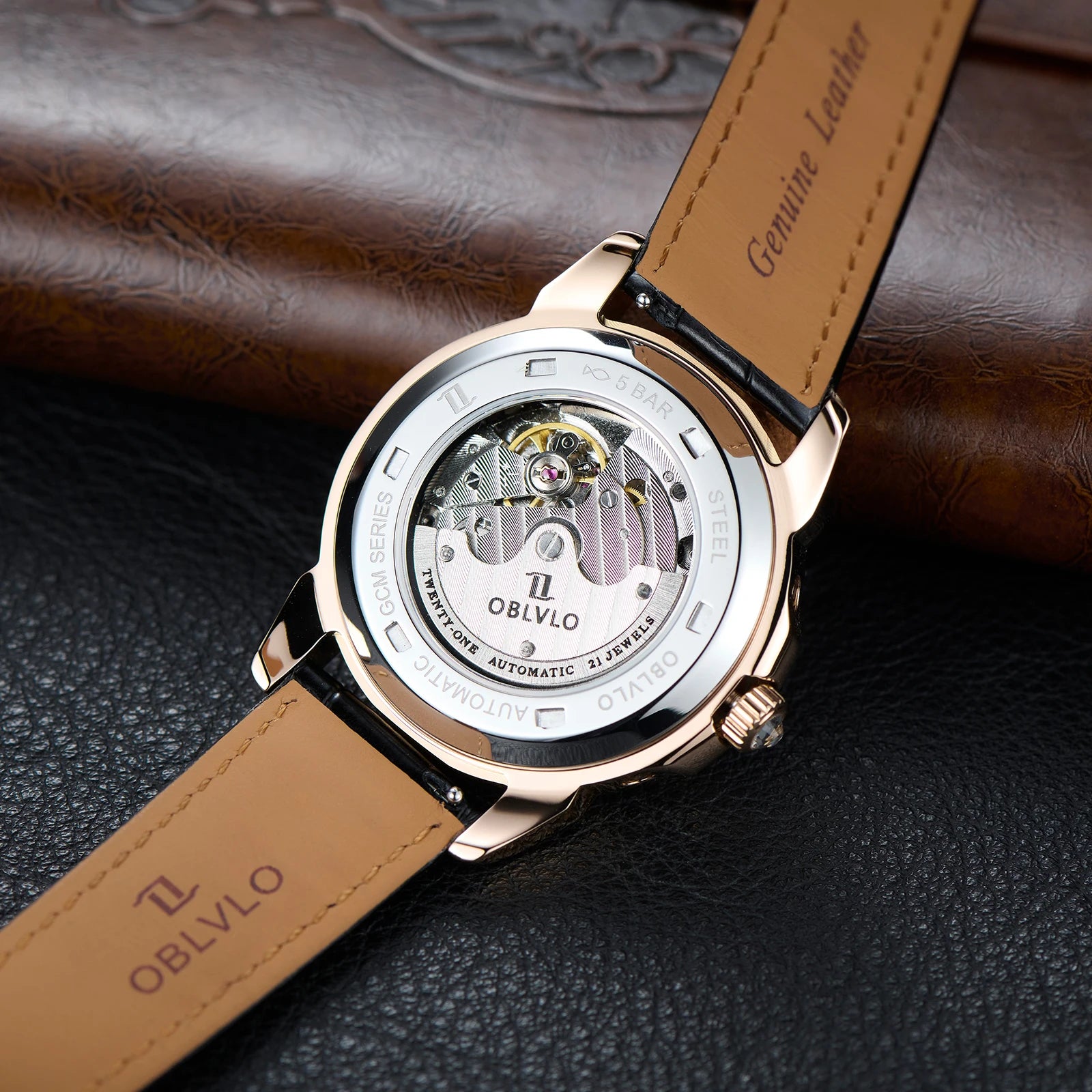 Montre Automatique Phase de Lune | Zircon Multicolore Bracelet Cuir – CLEVI Paris