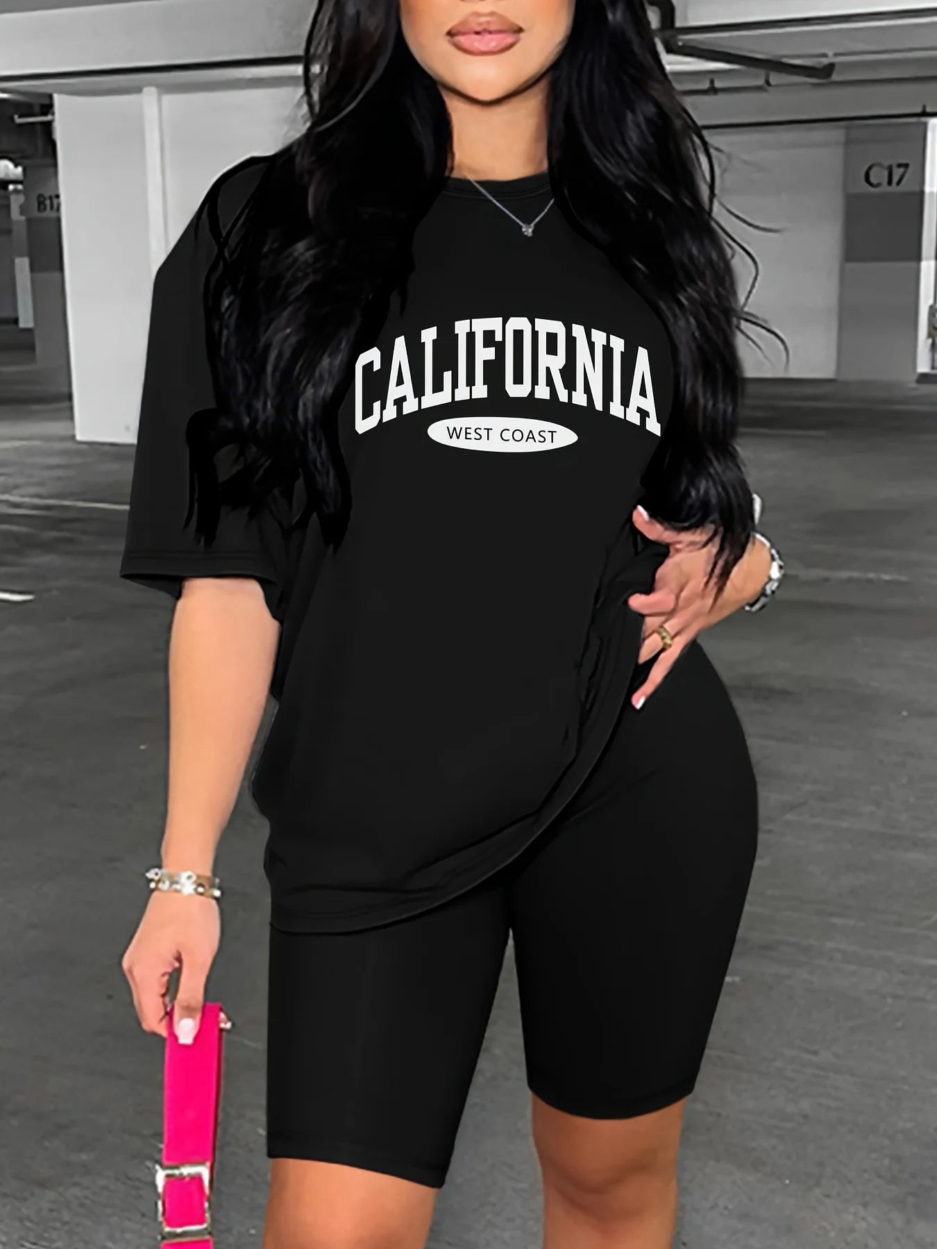 Ensemble 2 Pièces Femme T-Shirt Imprimé CALIFORNIA Col Rond Short Casual Été – CLEVI Paris