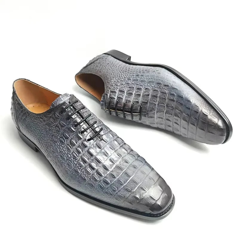Loafers Homme Cuir Crocodile Plateforme Rehaussant Mariage Business Gris – CLEVI Paris