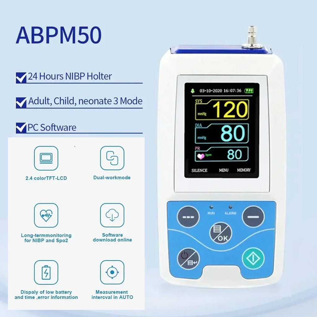 Tensiomètre Ambulatoire 24h Contec ABPM50 Bluetooth SpO2 NIBP 1 ou 3 Brassards – CLEVI Paris