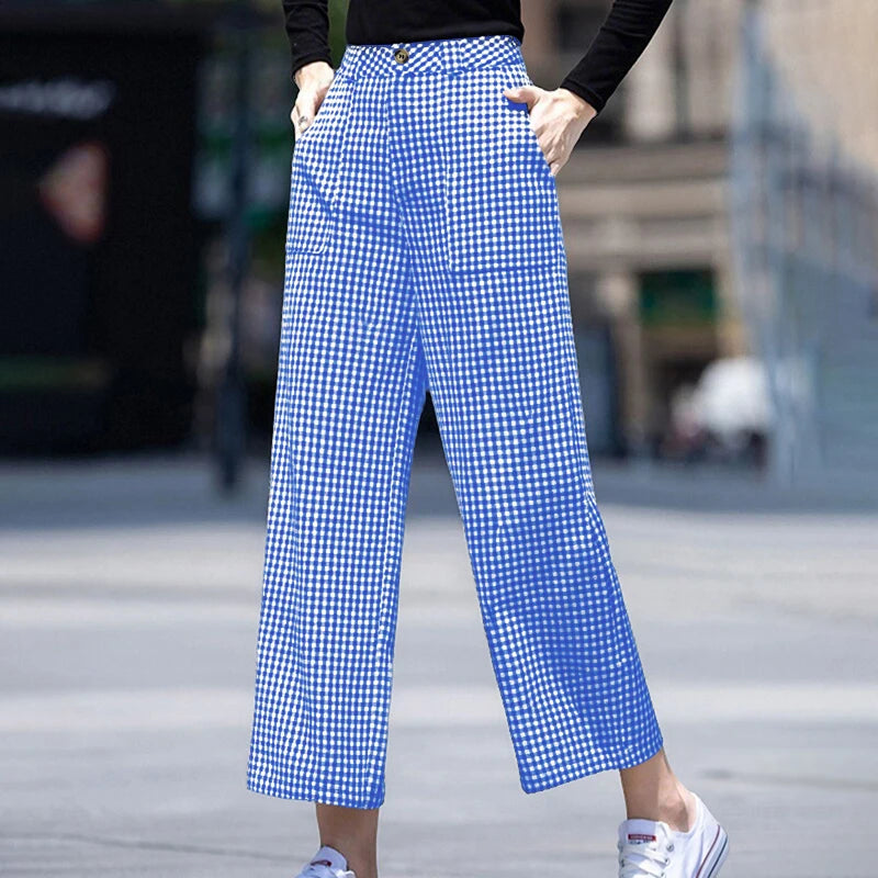 Pantalon Femme Taille Haute Jambe Large Uni Poches Style Casual Toutes Saisons – CLEVI Paris