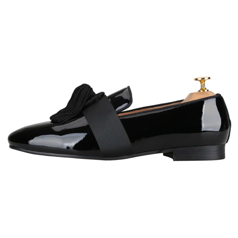 Mocassins Homme Cuir Verni Noir Franges Slip-On Respirant Semelle Cuir Mariage Soirée US 4-17 Piergitar – CLEVI Paris