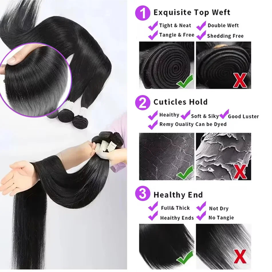 Extensions Cheveux Humains Straight Brésiliennes Remy Hair Double Weft – CLEVI Paris