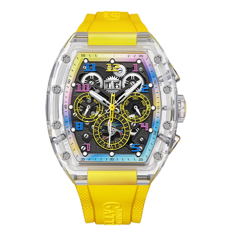 Montre Mécanique Homme BONEST GATTI BG9920 – Tonneau Transparent, Saphir & Multi-Cadrans